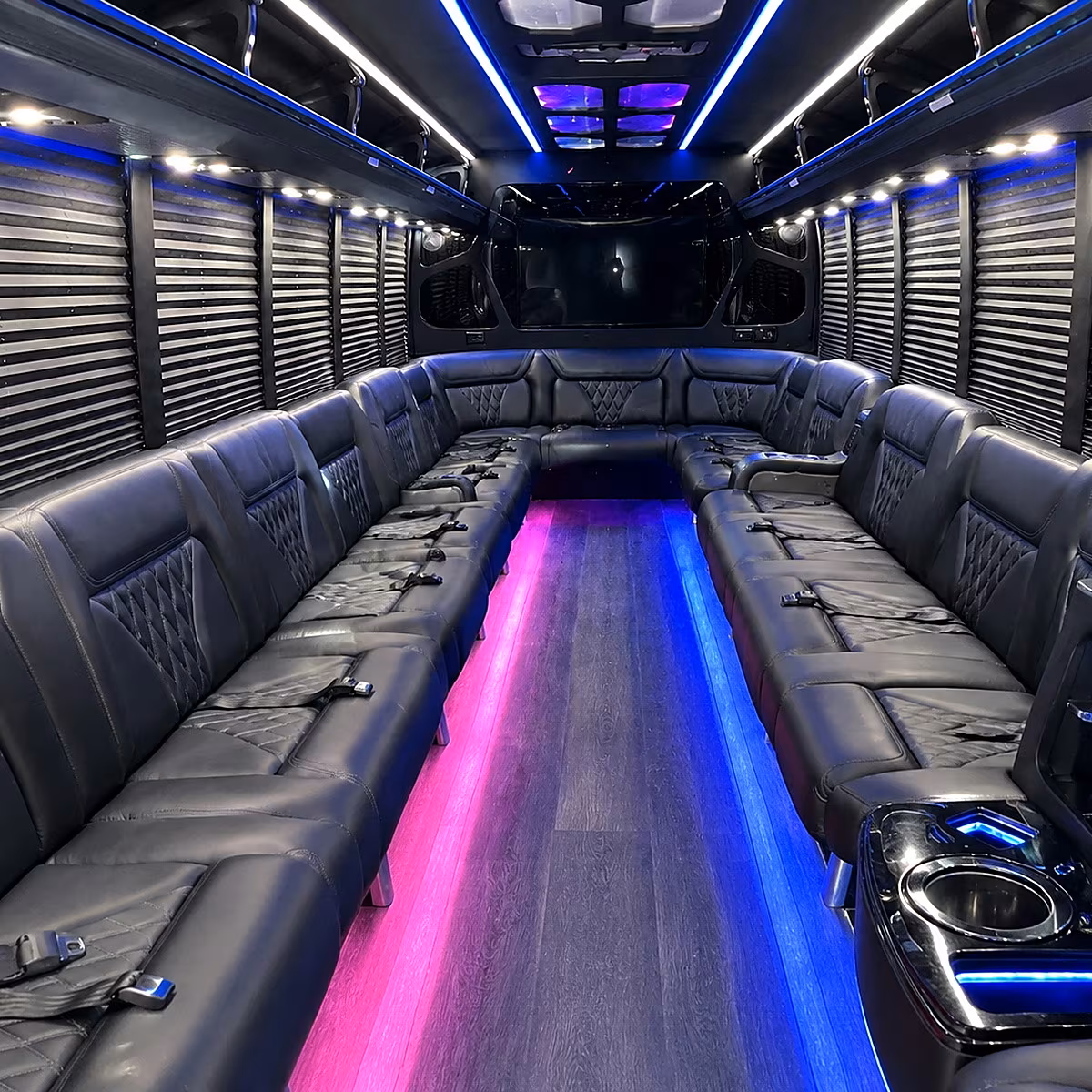 Group beside a Mercedes Sprinter limo in South Fulton