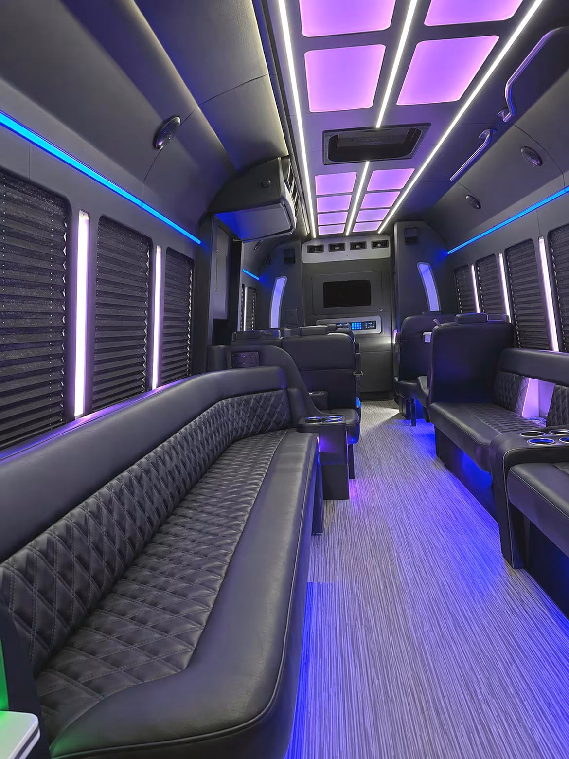 Passenger seating aboard a party bus rental serving South Fulton