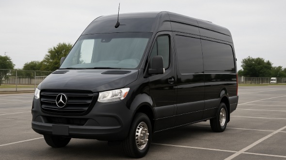 Exterior of Charter Bus Company Brookhaven's 14 Passenger Sprinter Limousine in Brookhaven