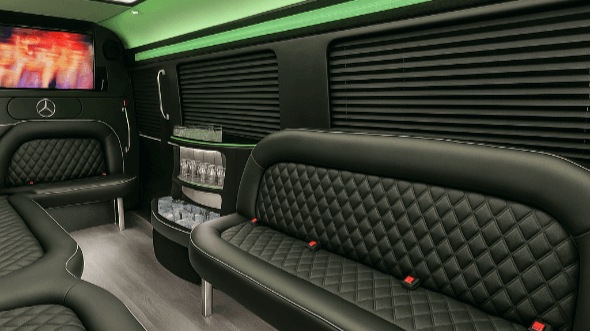 Interior of Charter Bus Company Roswell's 14 Passenger Sprinter Limousine in Roswell