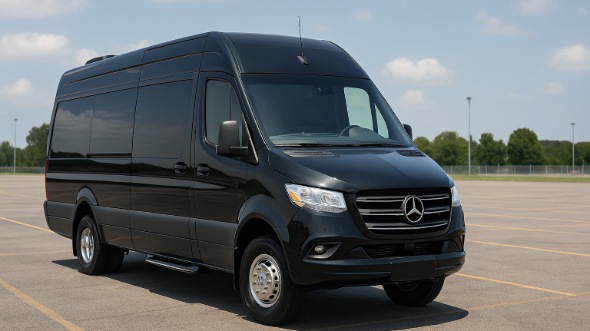 Exterior of Charter Bus Company Stonecrest's 14 Passenger Sprinter Limousine in Stonecrest
