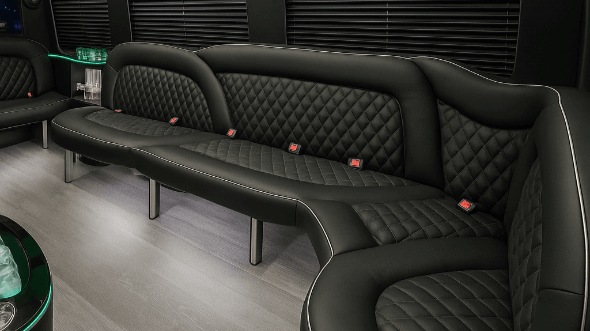 Interior of Charter Bus Company Roswell's 15 Passenger Party Bus in Roswell