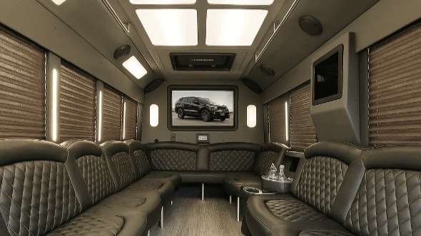 Interior of Charter Bus Company Brookhaven's 30 Passenger Party Bus in Brookhaven
